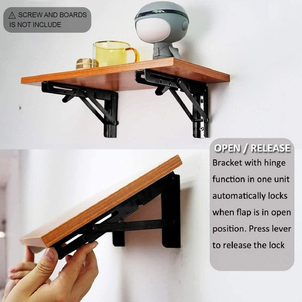 Folding Shelf Brackets - Heavy Duty Metal Collapsible Shelf Bracket (Pack of 2)